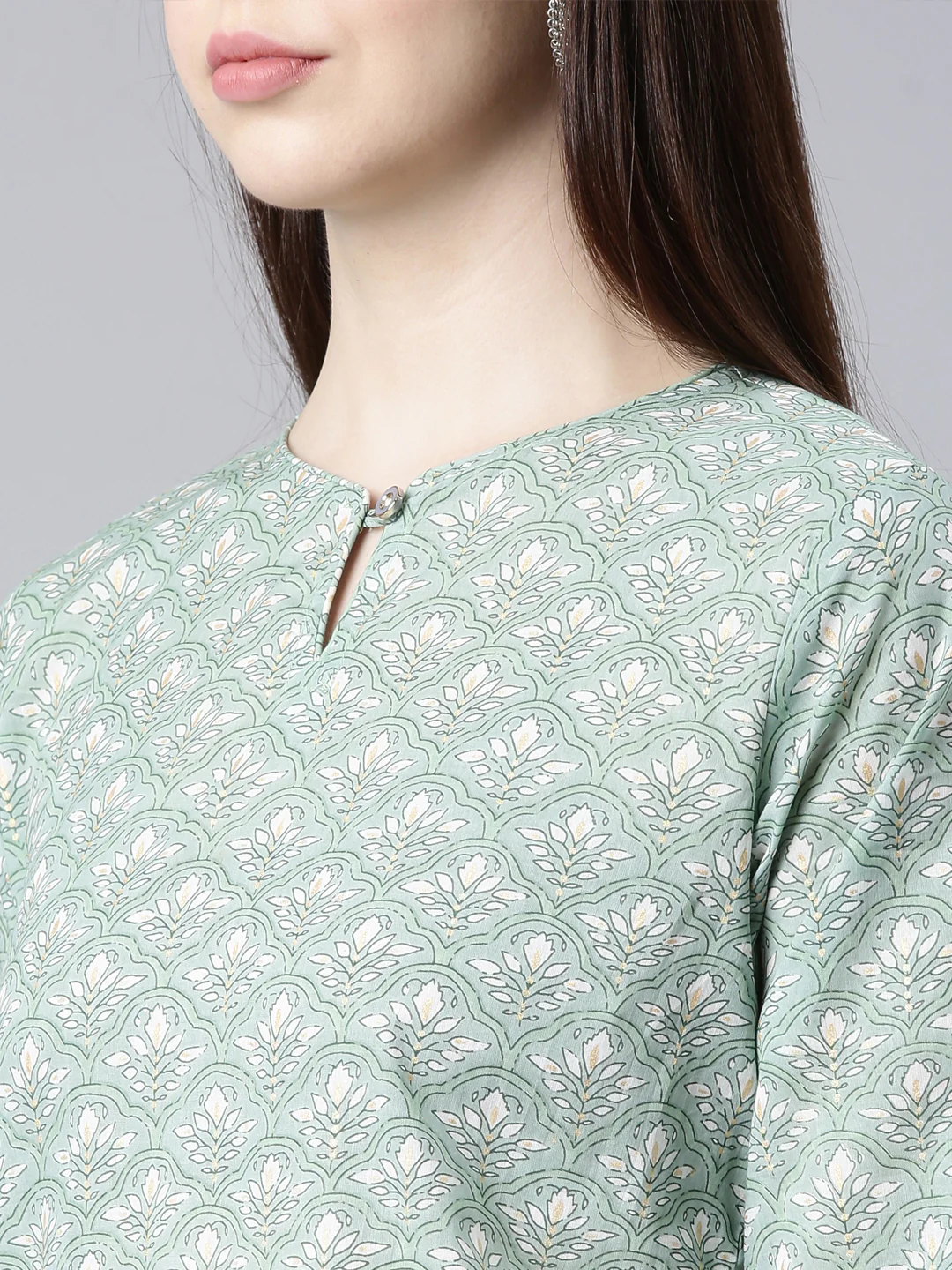Neerus Green Straight Casual Floral Straight Kurta - Image 5