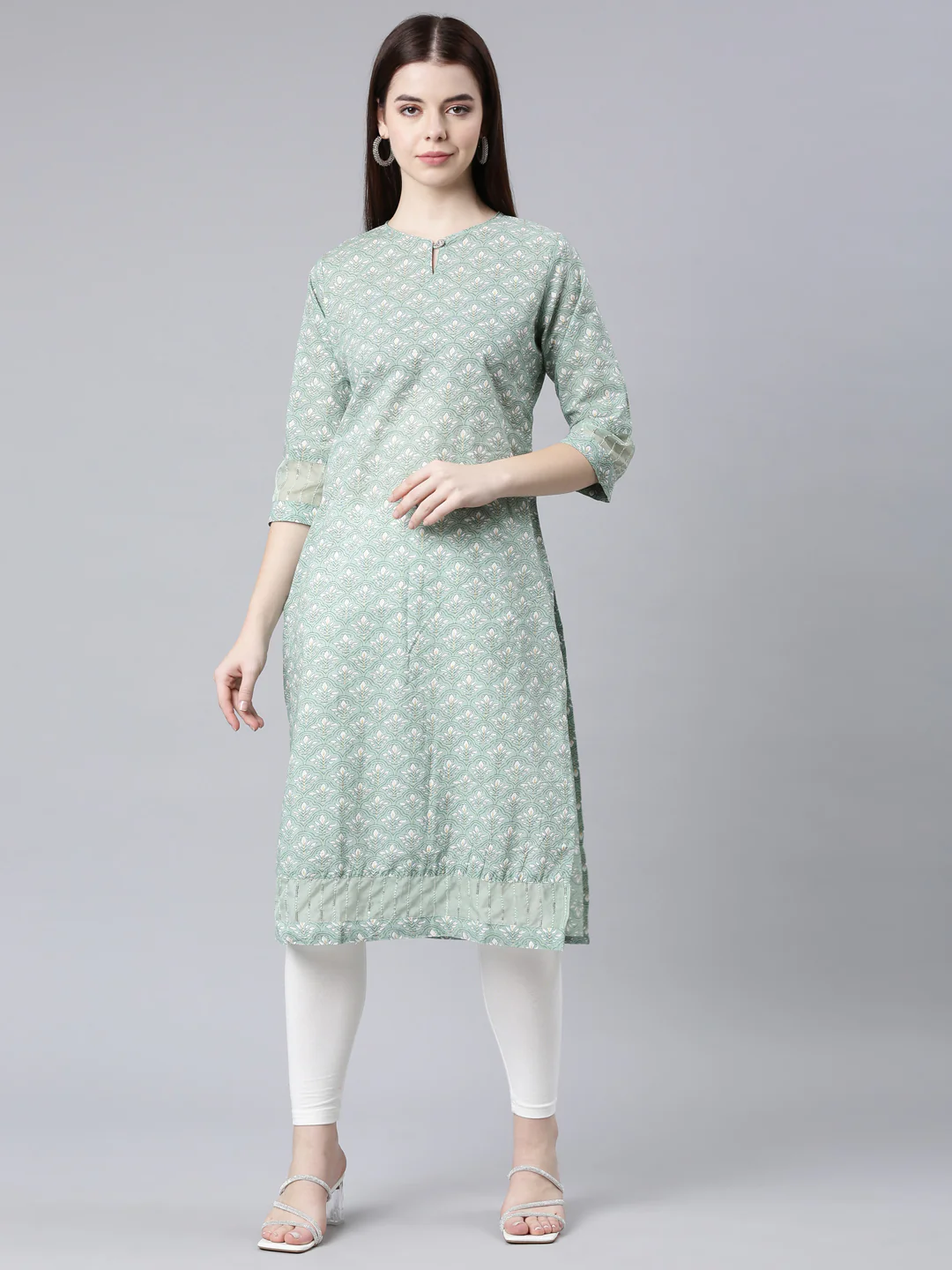 Neerus Green Straight Casual Floral Straight Kurta - Image 8