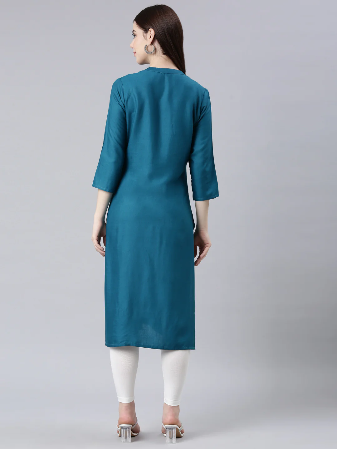 Neerus Green Straight Casual Floral Straight Kurta - Image 4