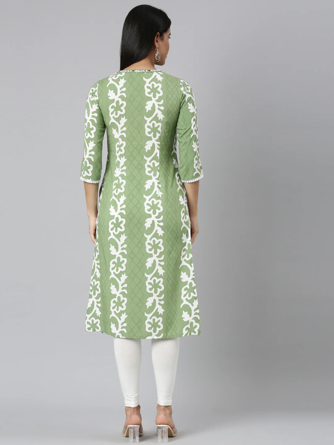 Neerus Green Straight Casual Floral Straight Kurta - Image 3