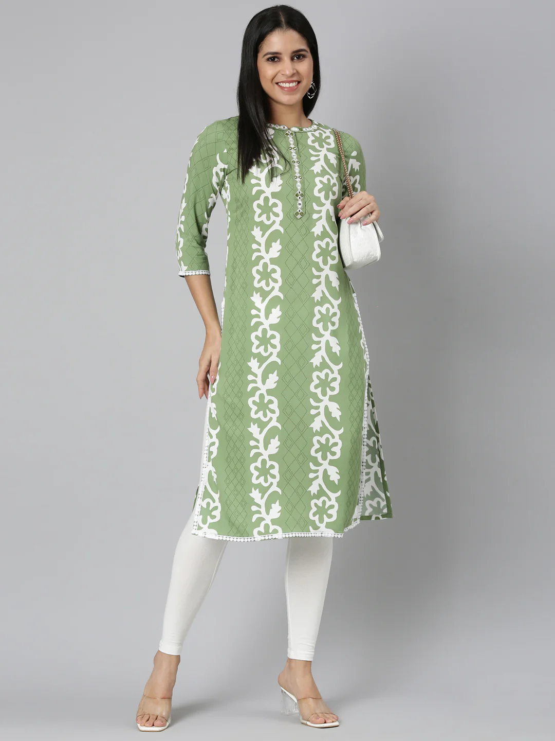Neerus Green Straight Casual Floral Straight Kurta - Image 5