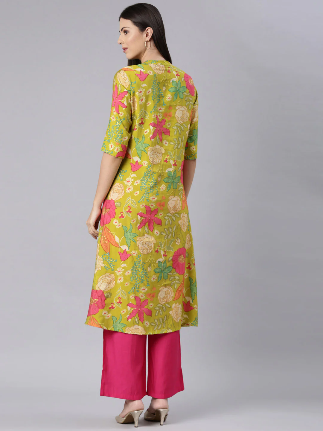 Neerus Green Straight Casual Floral Straight Kurta - Image 4