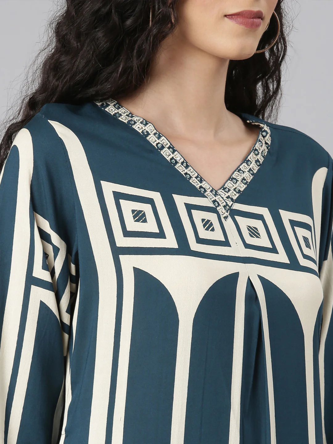 Neerus Green Straight Casual Kurta and Plazzo - Image 5