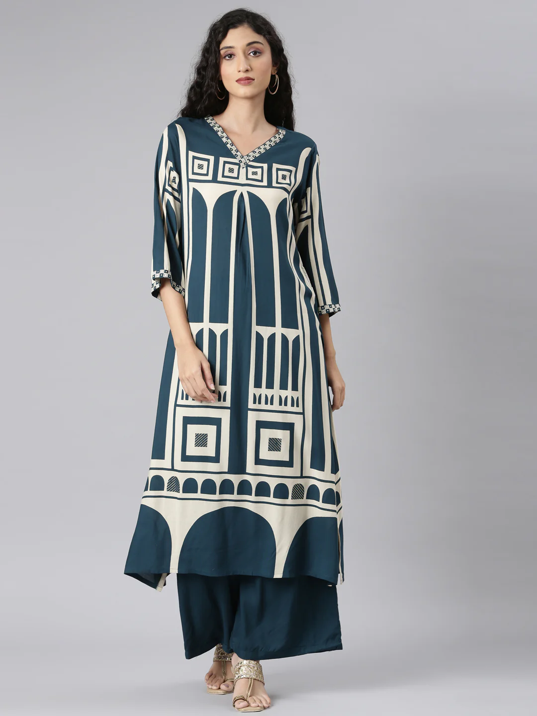Neerus Green Straight Casual Kurta and Plazzo - Image 6