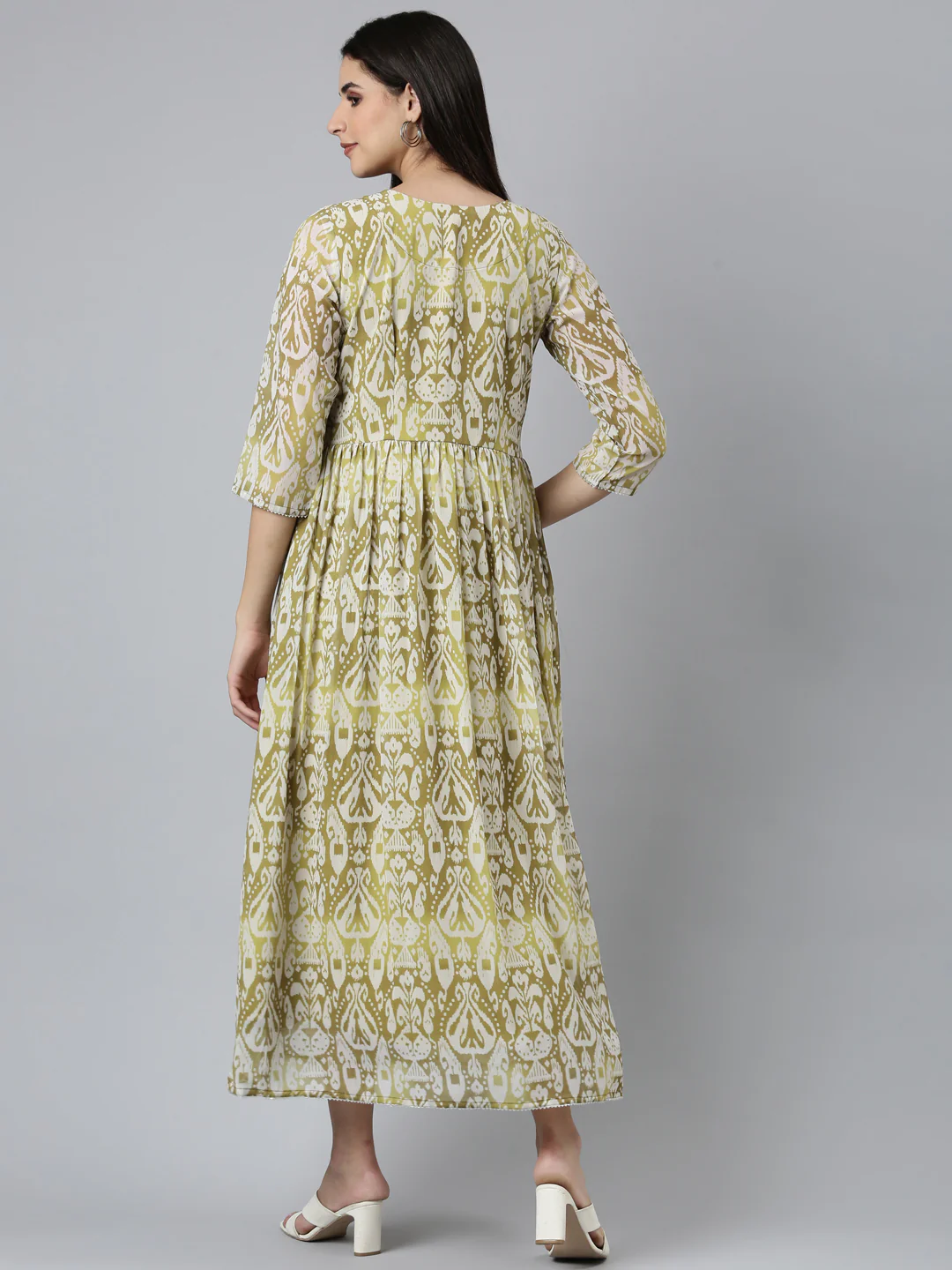 Neerus Green Straight Casual Printed Dress - Image 3