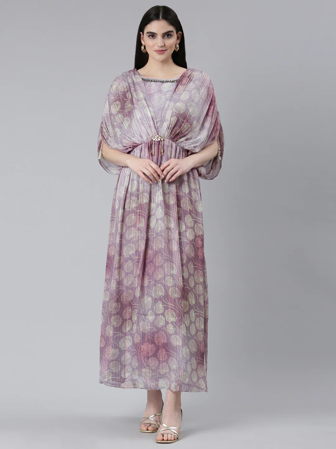 Neerus Green Straight Casual Printed Dress