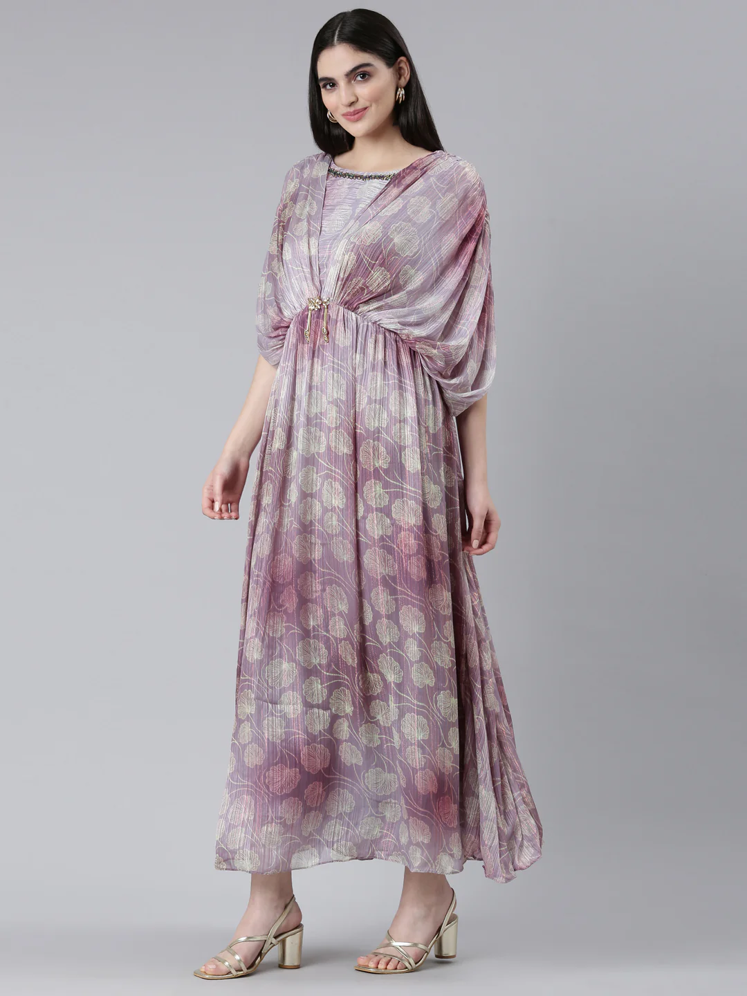 Neerus Green Straight Casual Printed Dress - Image 2