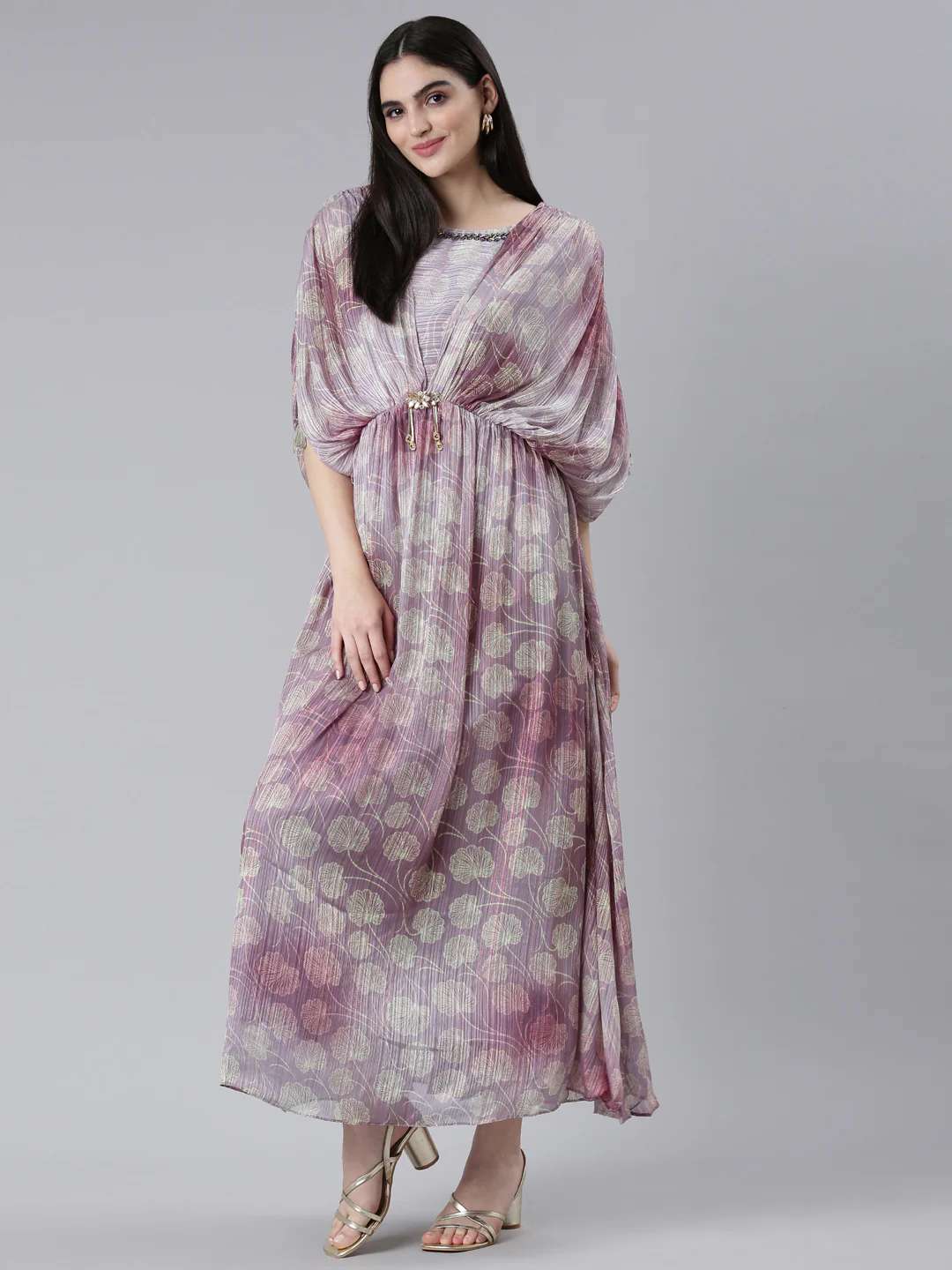 Neerus Green Straight Casual Printed Dress - Image 5