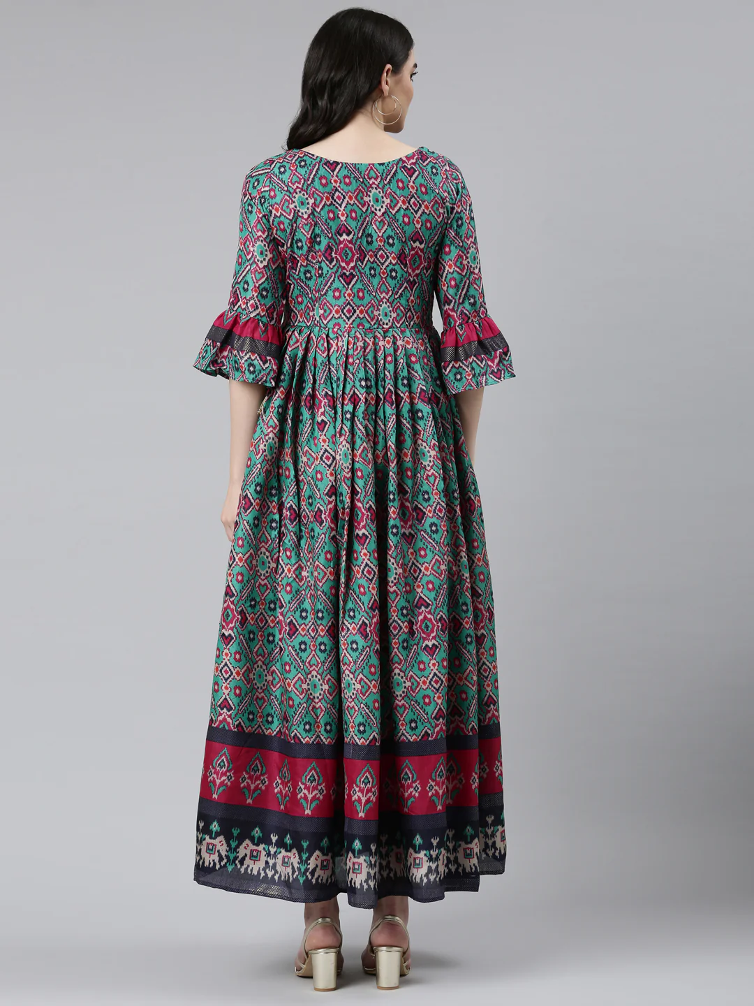 Neerus Green Straight Casual Printed Dress - Image 3