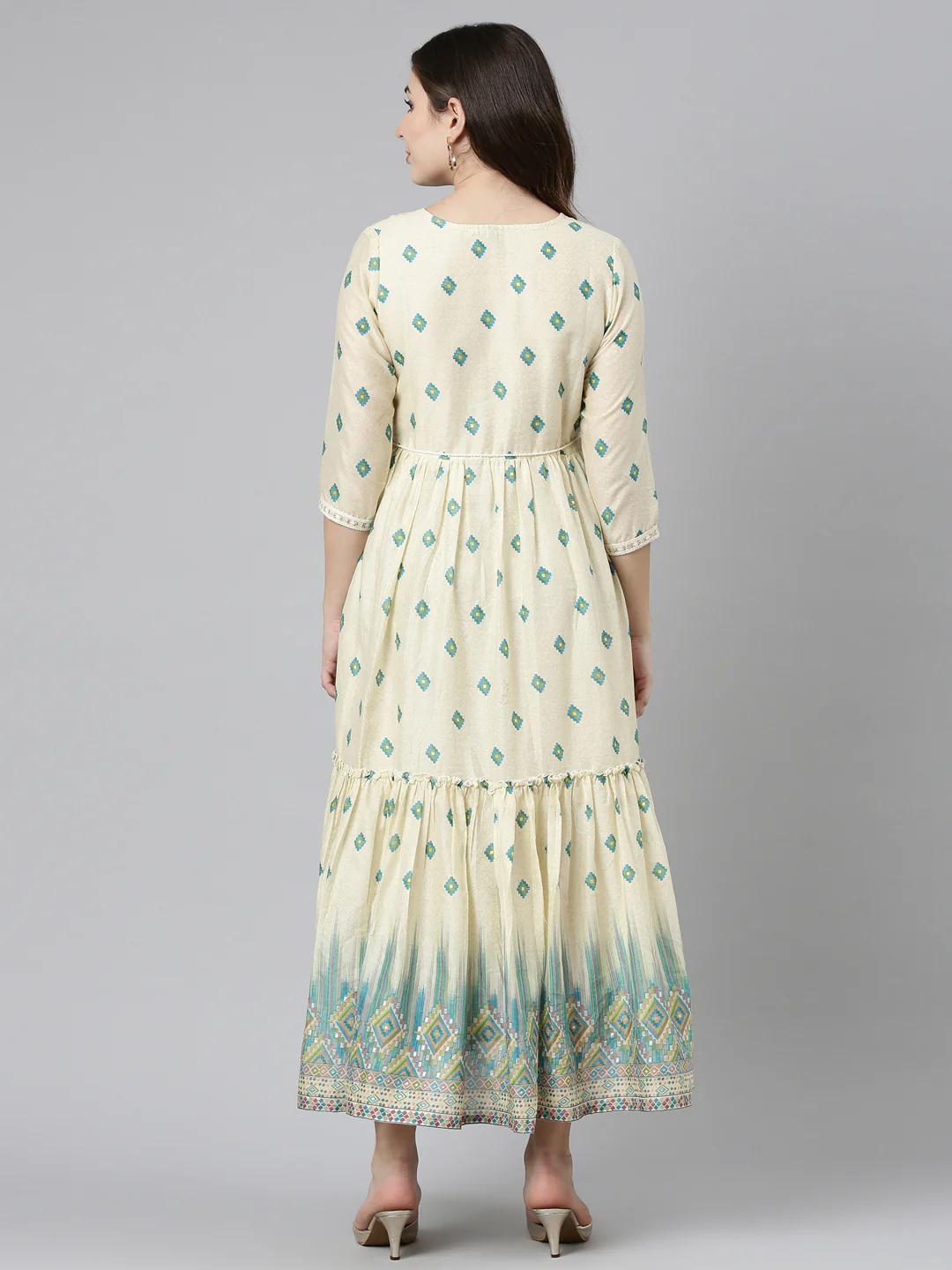 Neerus Green Straight Casual Printed Dress - Image 3