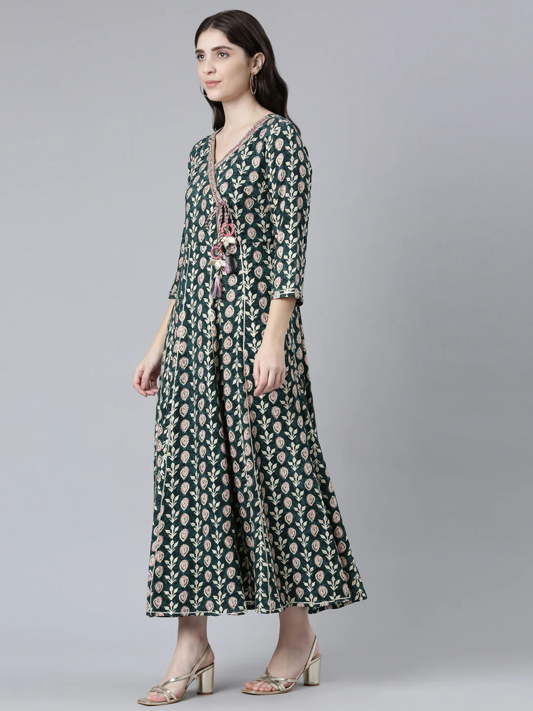 Neerus Green Straight Casual Printed Dress - Image 2