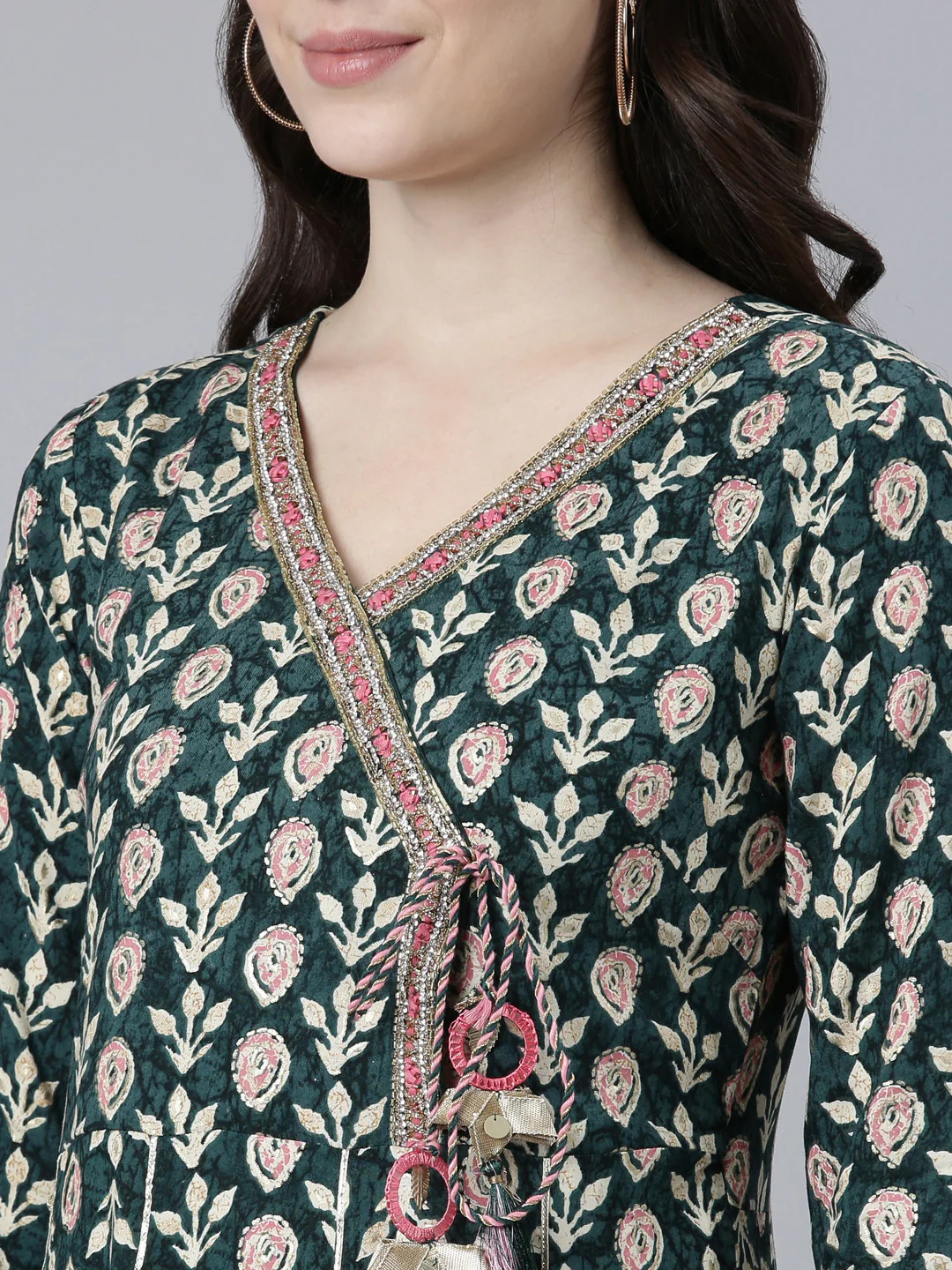 Neerus Green Straight Casual Printed Dress - Image 4