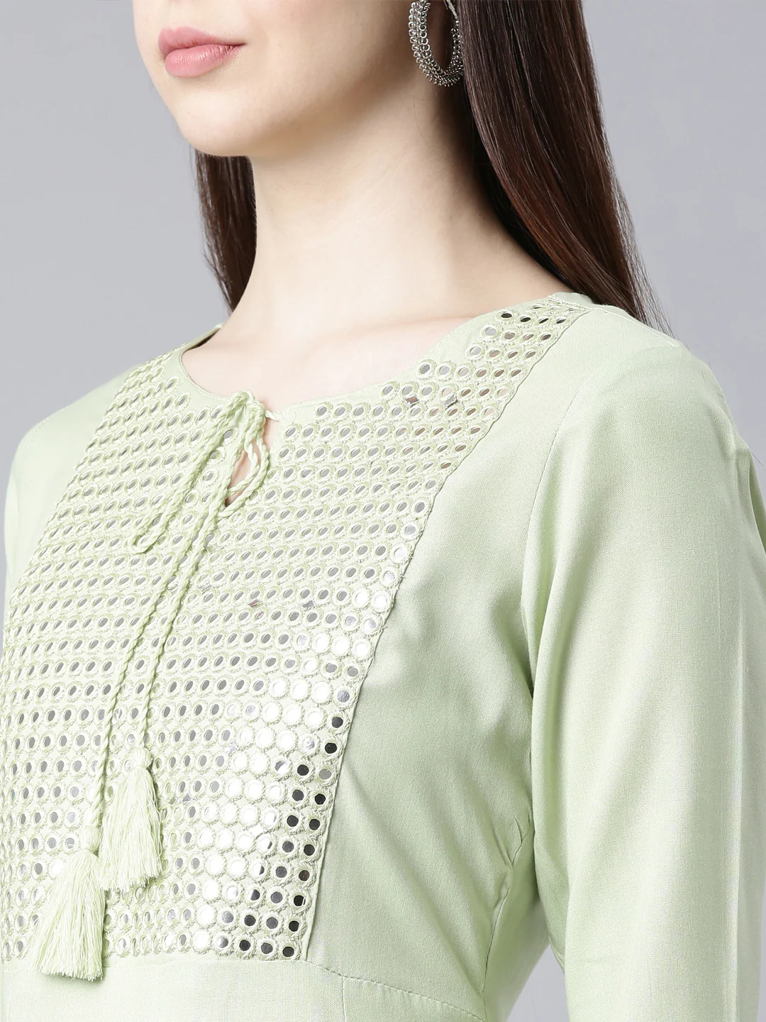 Neerus Green Straight Casual Solid Anarkali Kurta - Image 5