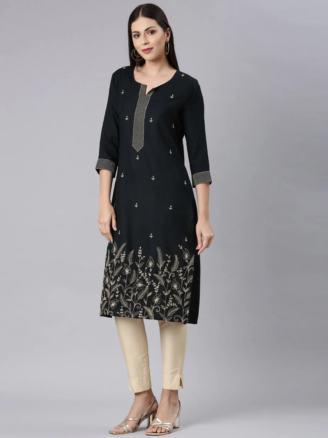 Neerus Green Straight Casual Solid Straight Kurta - Image 2