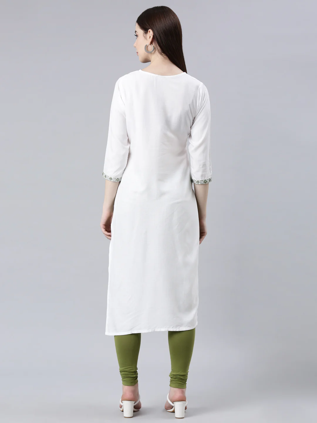 Neerus Green Straight Casual Solid Straight Kurta - Image 3