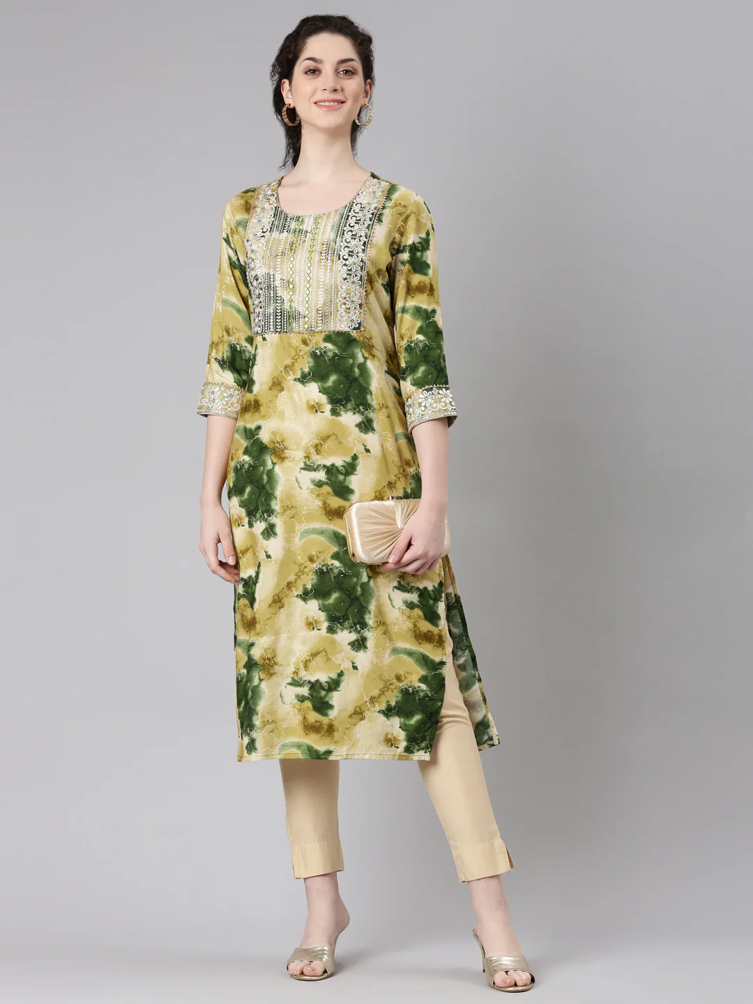 Neerus Green Straight Casual Panelled Kurta - Image 5