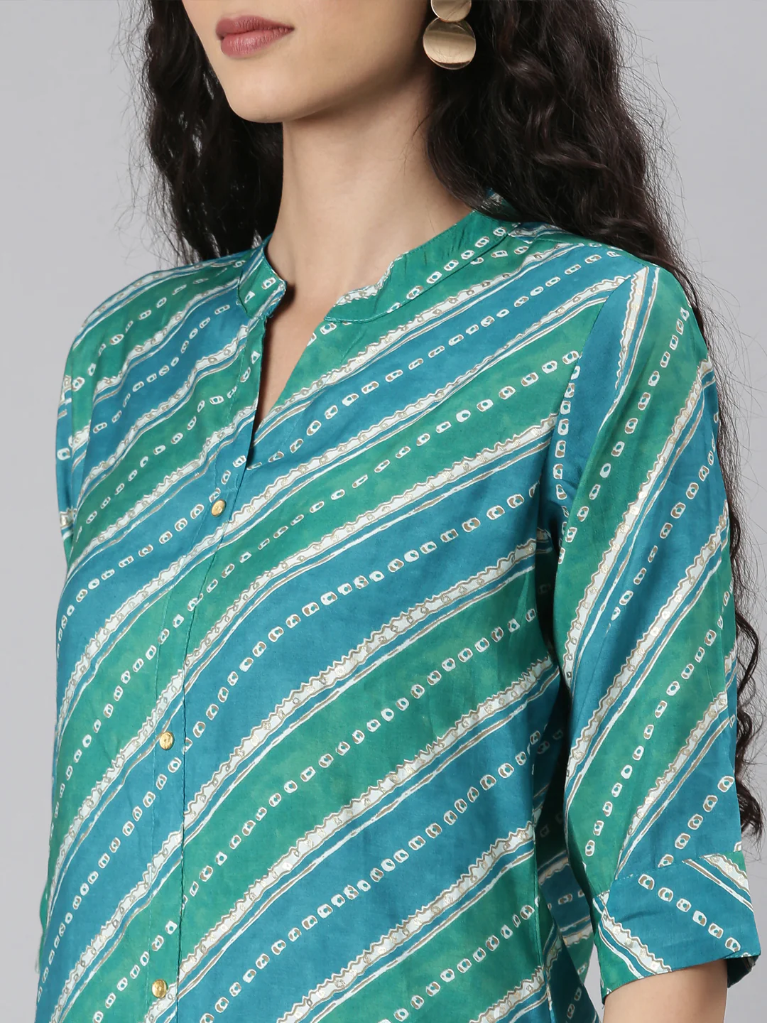 Neerus Green Straight Casual Striped Straight Kurta - Image 5