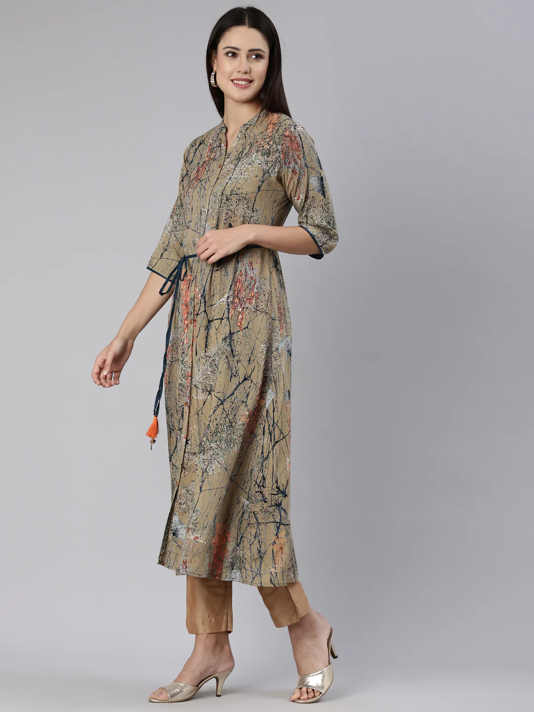 Neerus Green Straight Casual Tropical Dress - Image 2