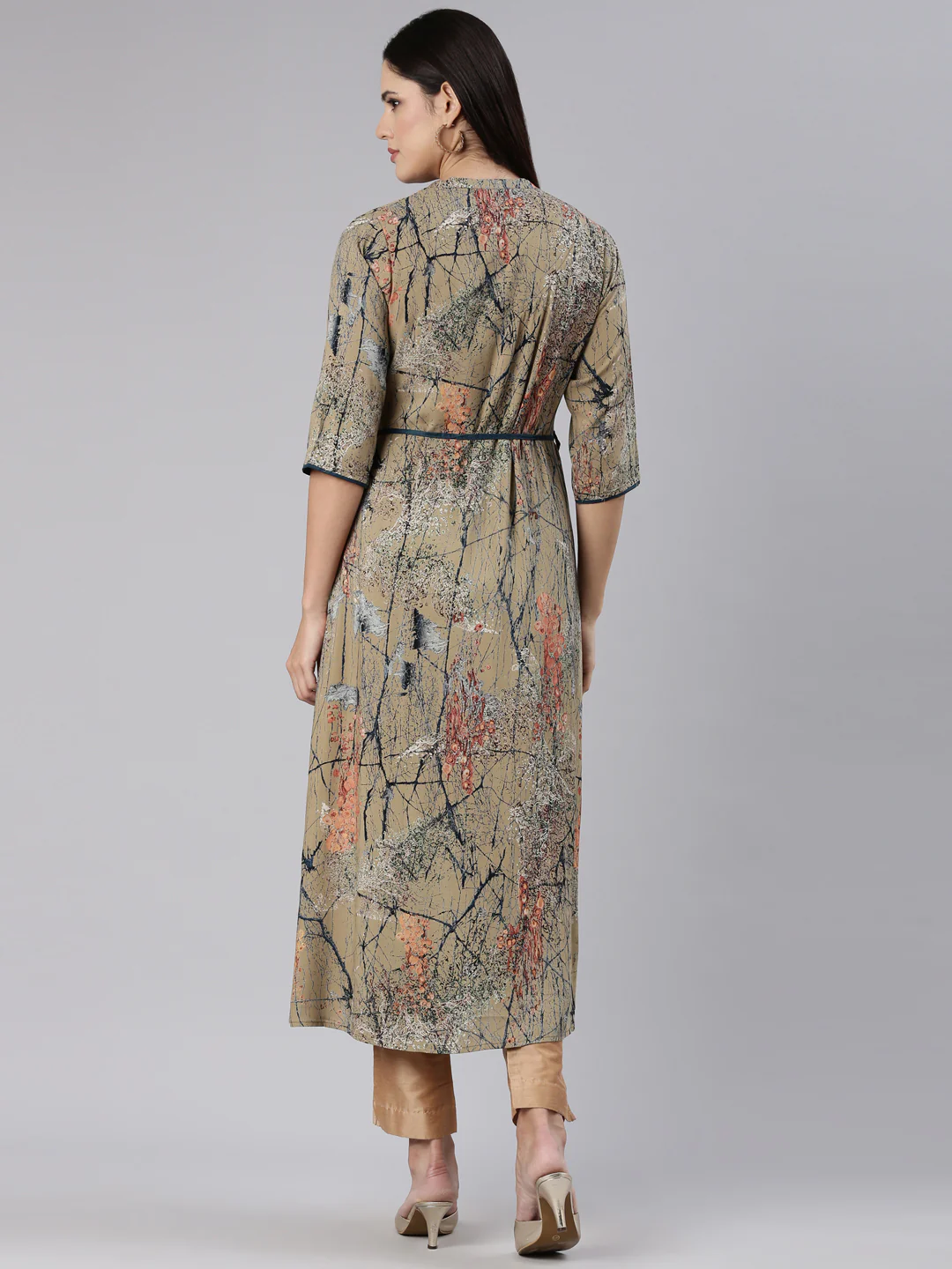 Neerus Green Straight Casual Tropical Dress - Image 3