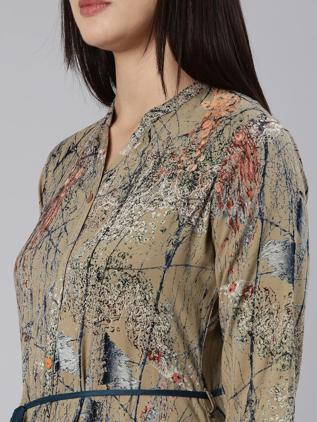 Neerus Green Straight Casual Tropical Dress - Image 4