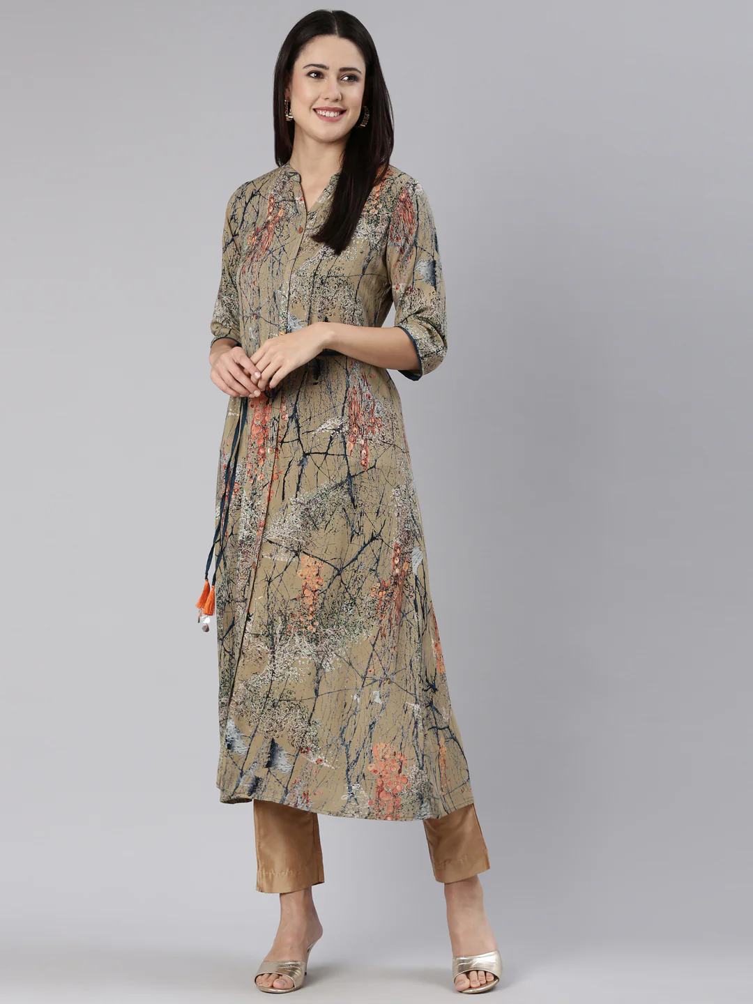 Neerus Green Straight Casual Tropical Dress - Image 5
