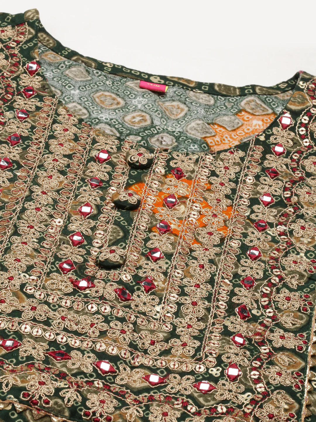 Neerus Green Straight Printed Cotton Kurta - Image 6