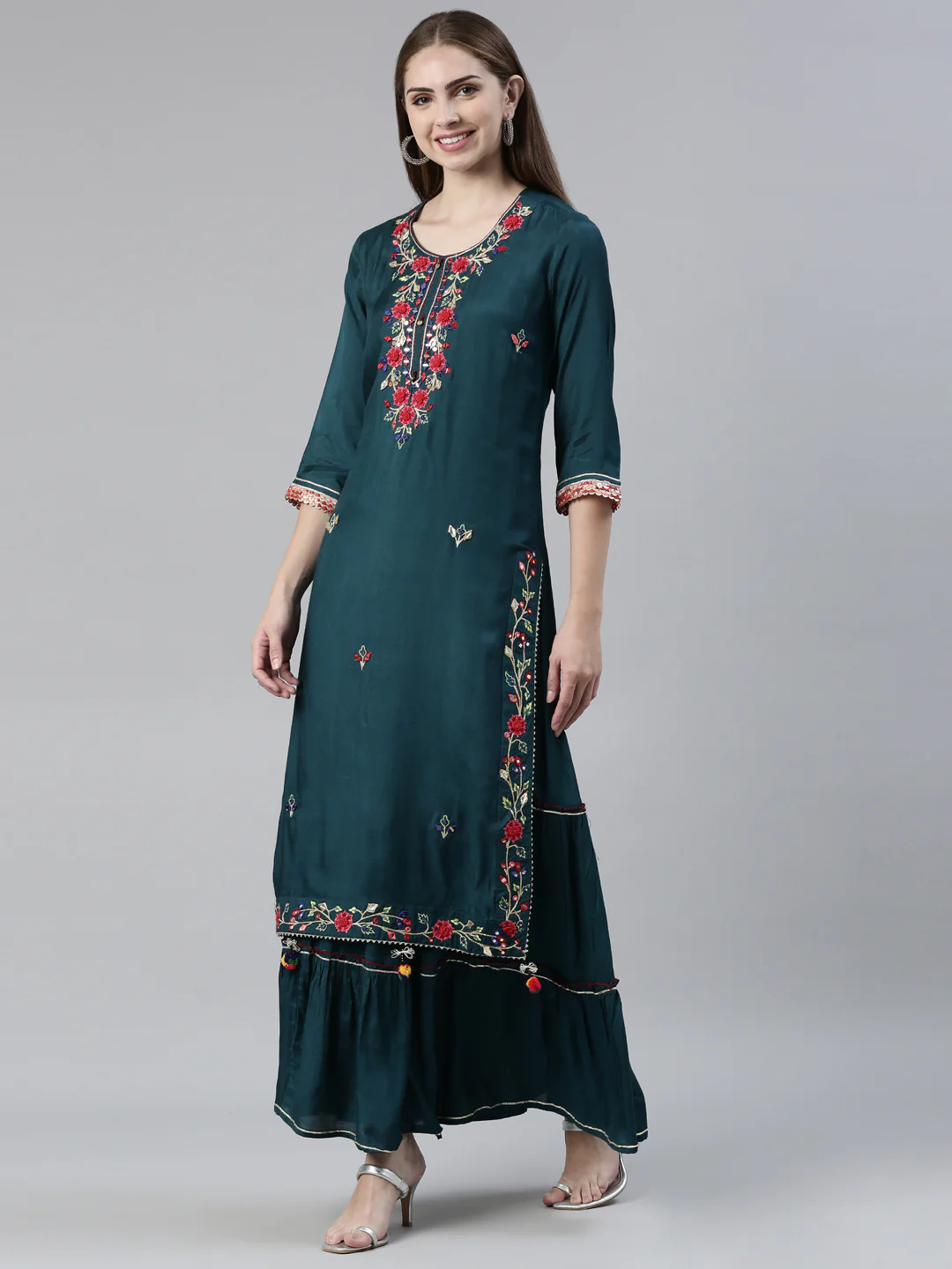 Neerus Green Straight Regular Shantoon Kurta - Image 2