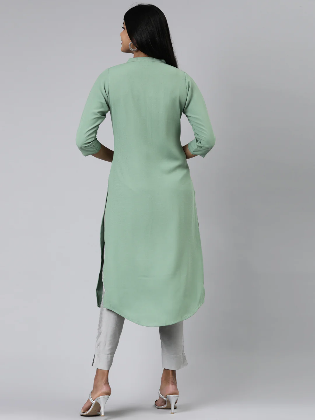 Neerus Green Straight Solid Viscose Rayon Kurta - Image 3