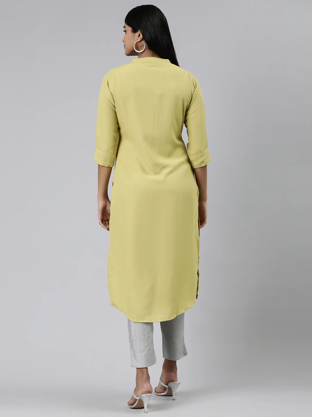 Neerus Green Straight Solid Viscose Rayon Kurta - Image 3