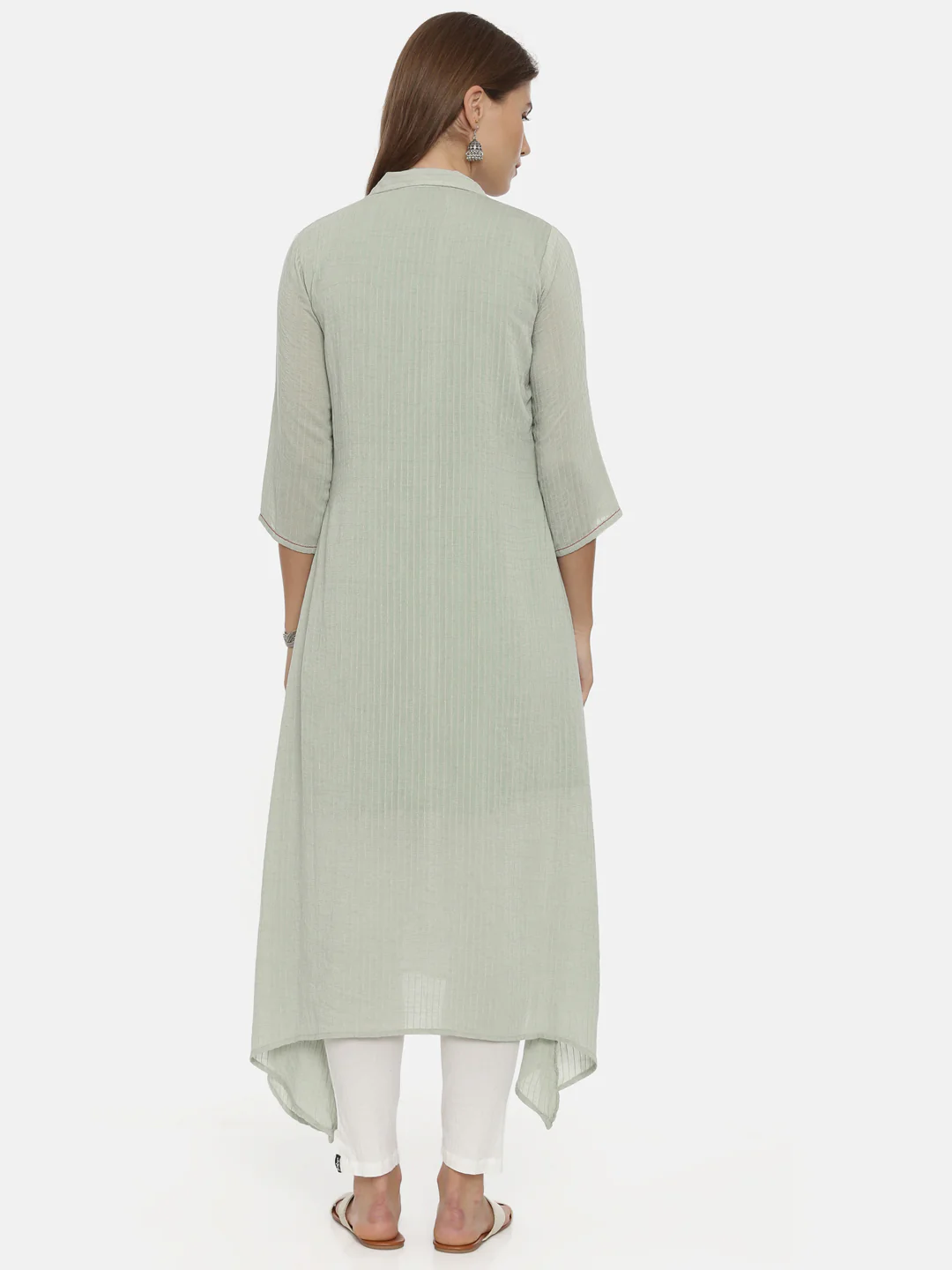 Neerus Green Striped High Low Kurta - Image 5
