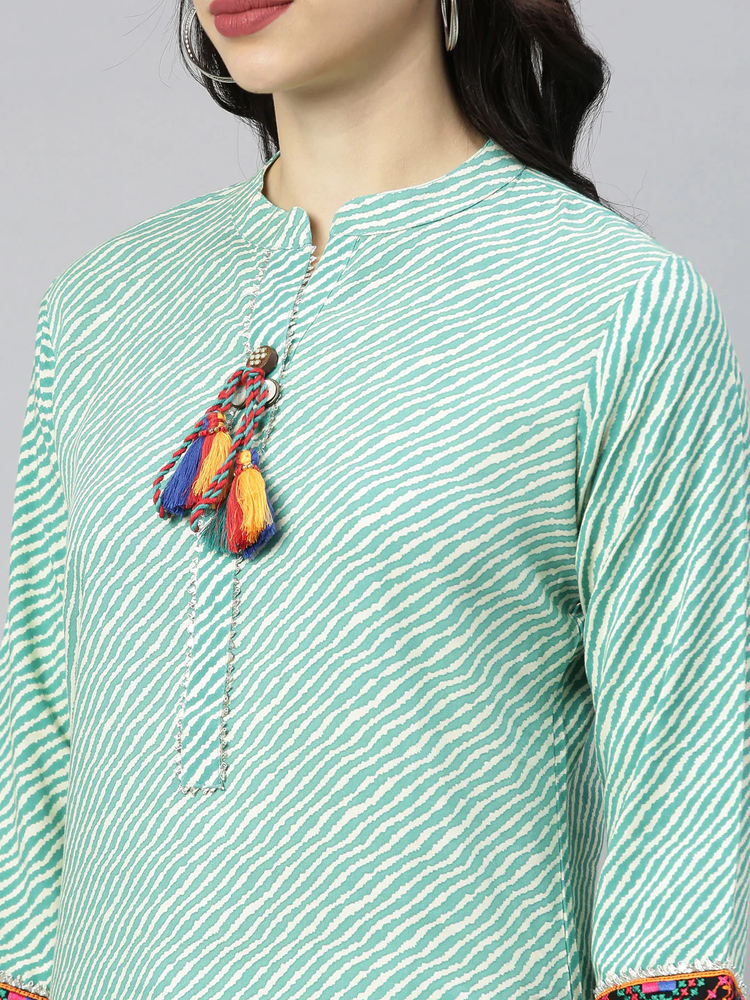 Neerus Green Striped Straight Kurta - Image 2