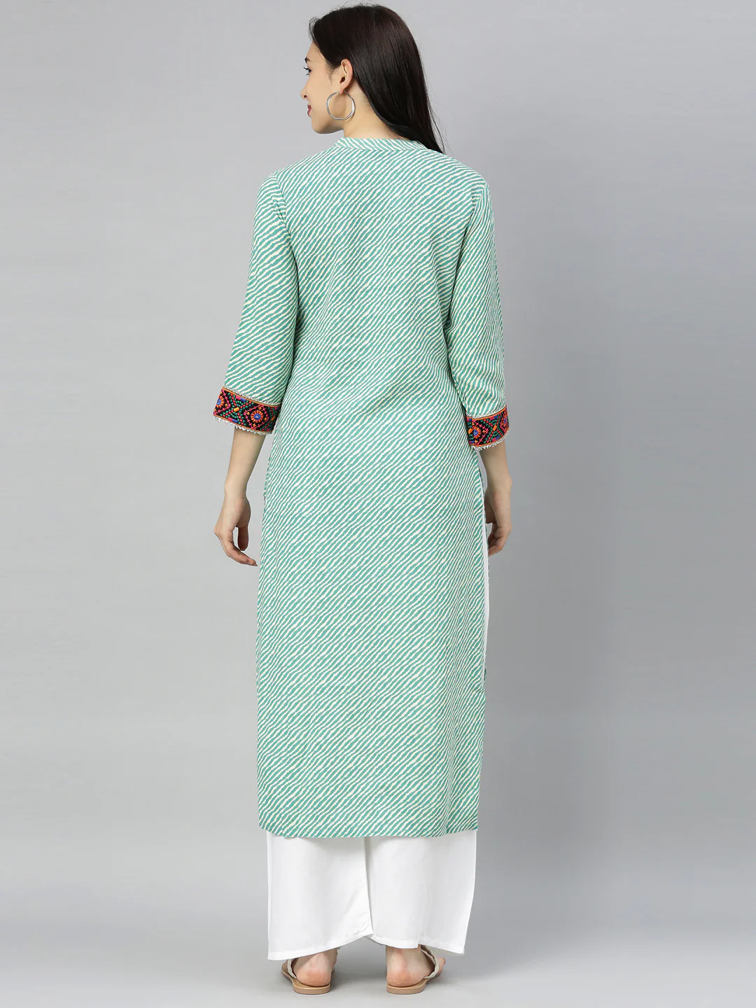 Neerus Green Striped Straight Kurta - Image 7