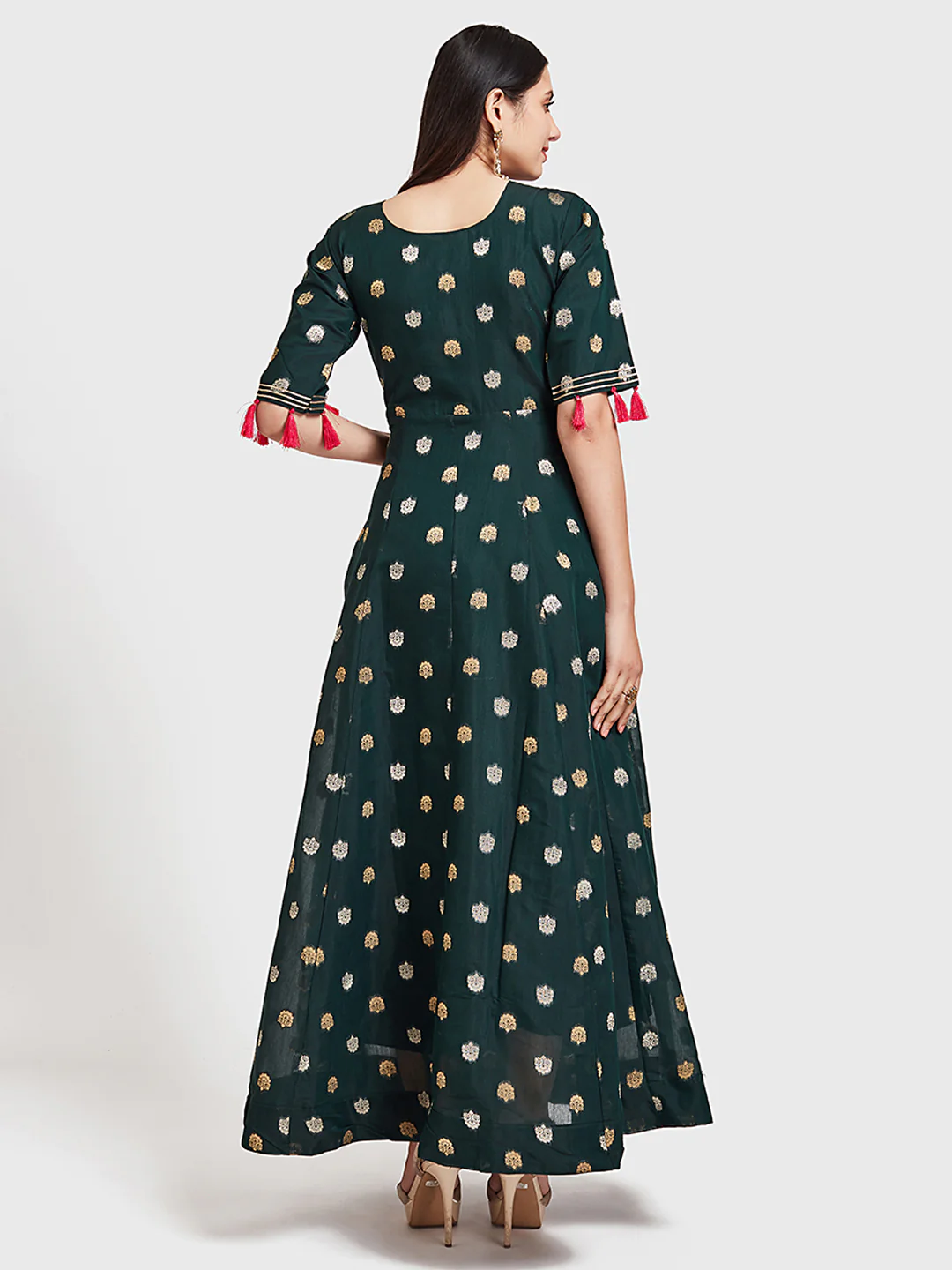 Neerus Green Textured Anarkali Kurta - Image 2