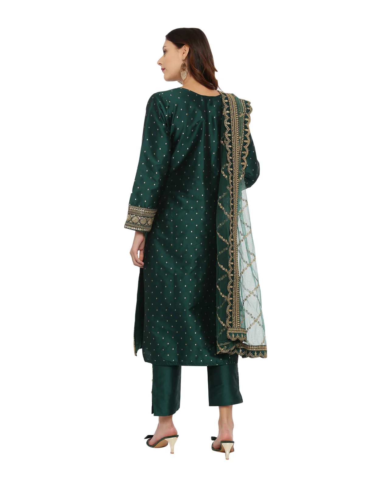 Neerus Green Textured Kurta With Pant & Dupatta - Image 4
