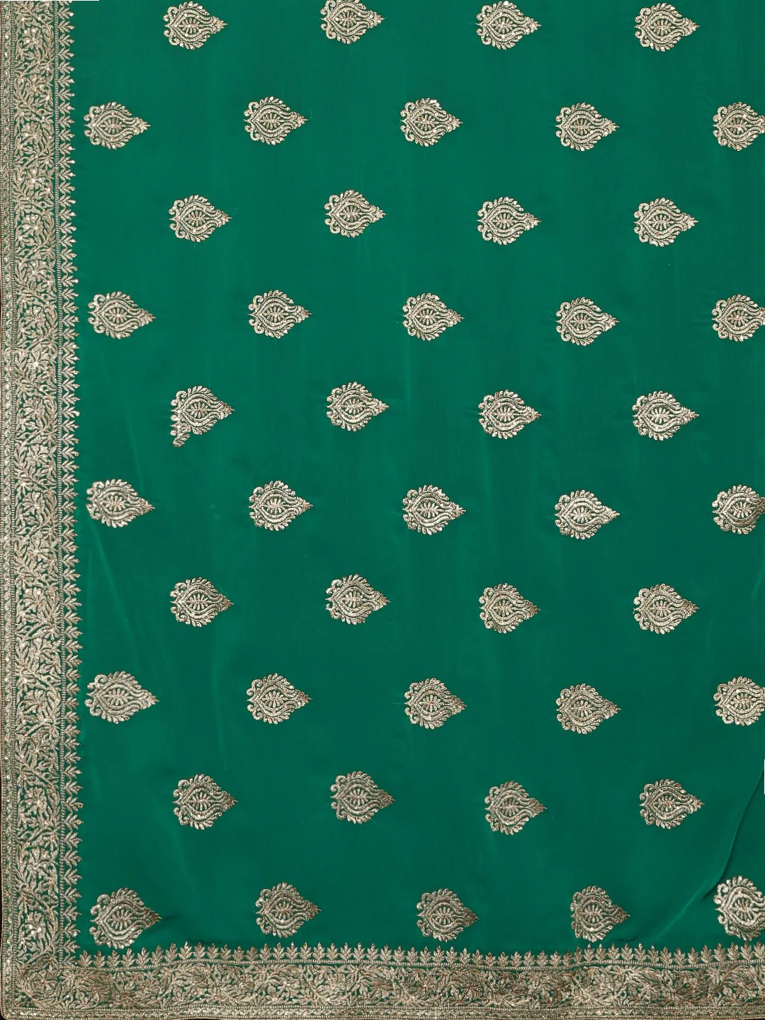Neerus Green Textured Saree With Blouse - Image 4