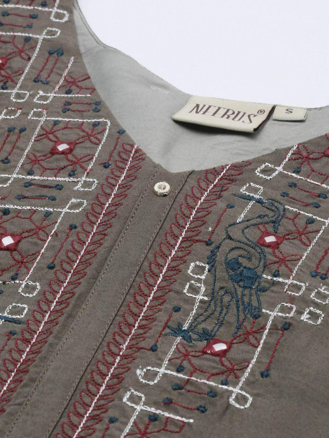 Neerus Green & White Embroidered Kurta & Palazzo Set - Image 2