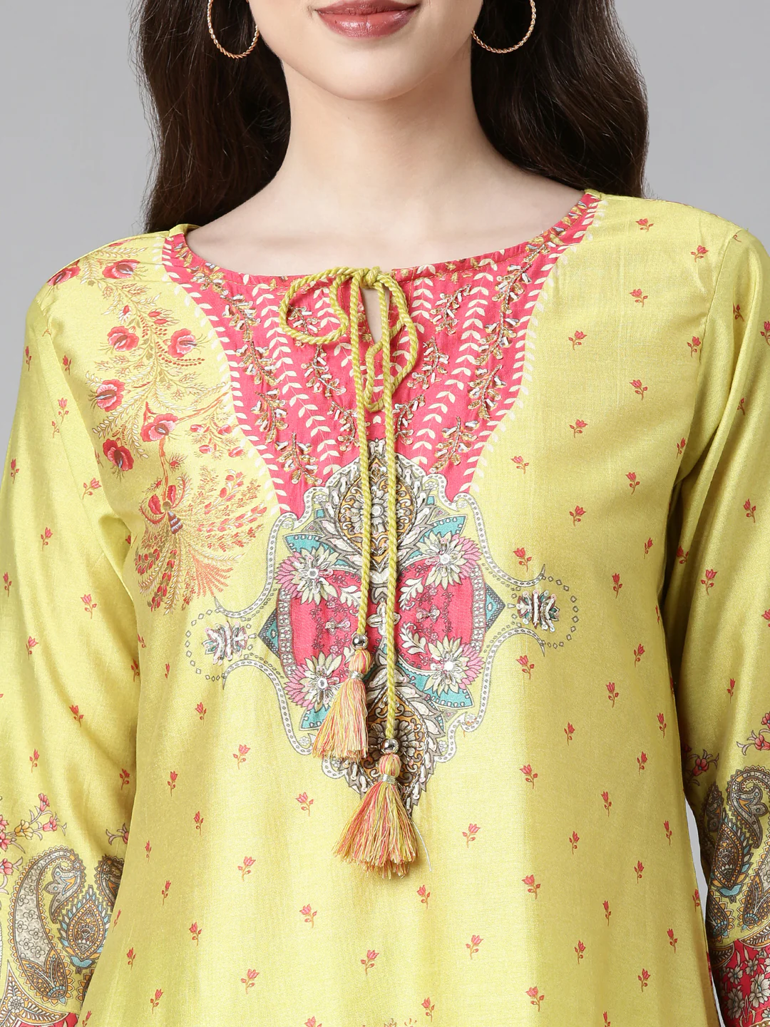 Neerus Green Yoke Design Straight Kurta and Trousers With Dupatta - Image 4