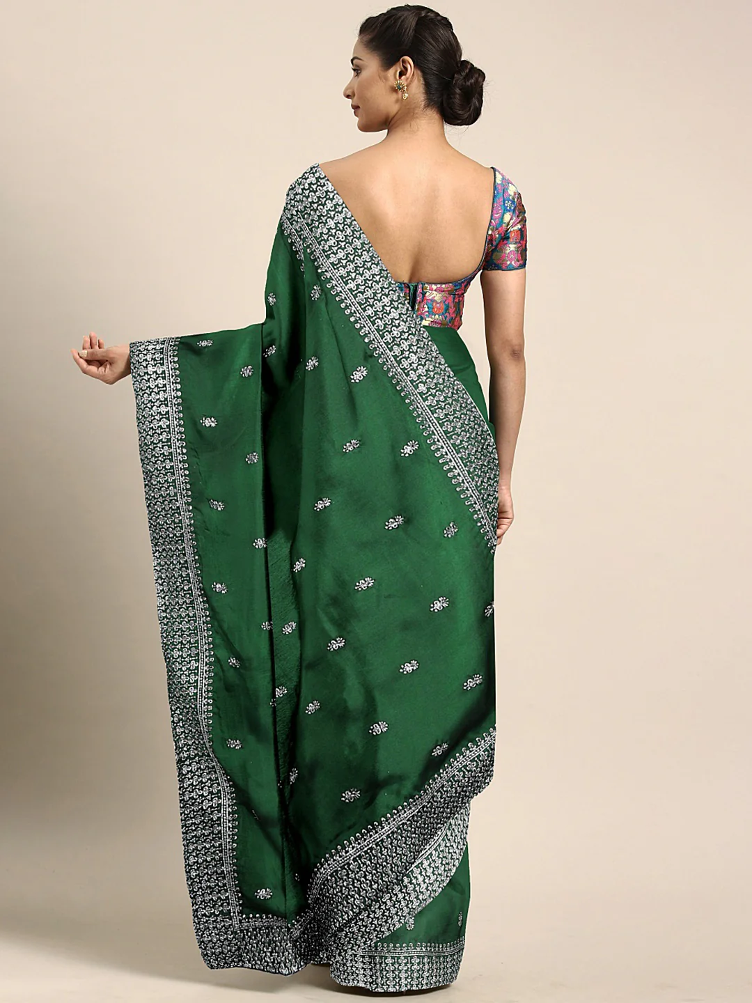 Neerus Green Zari Saree With Blouse - Image 2