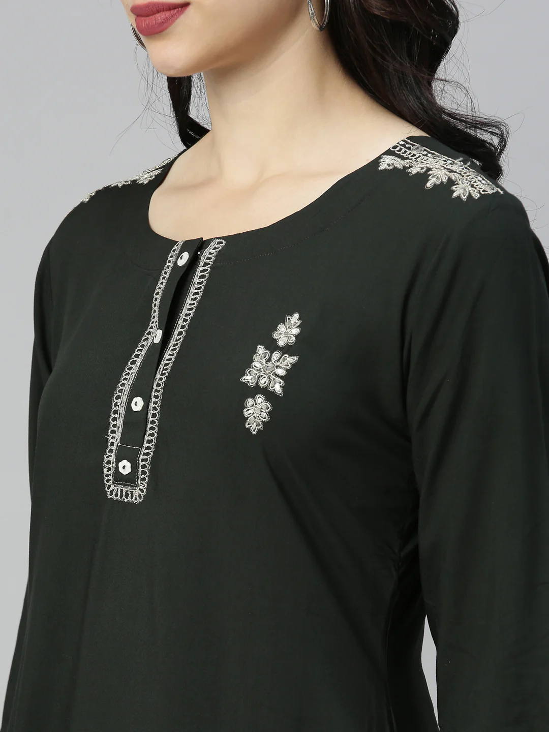 Neerus Green Zari Straight Kurti - Image 2