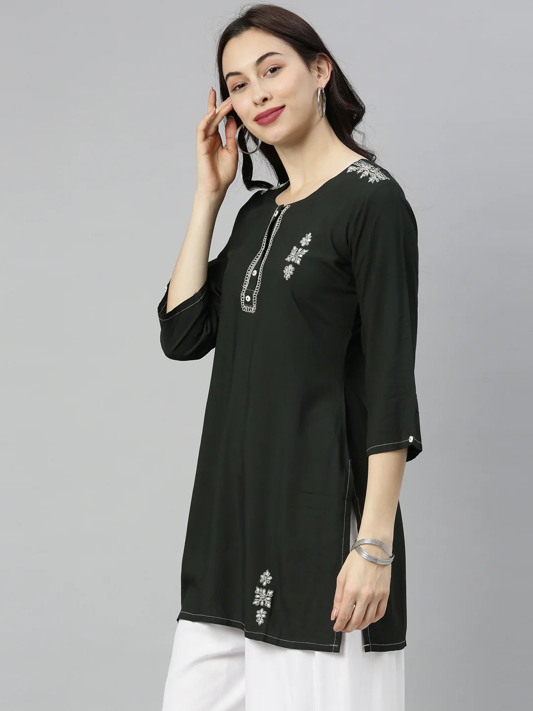Neerus Green Zari Straight Kurti - Image 4