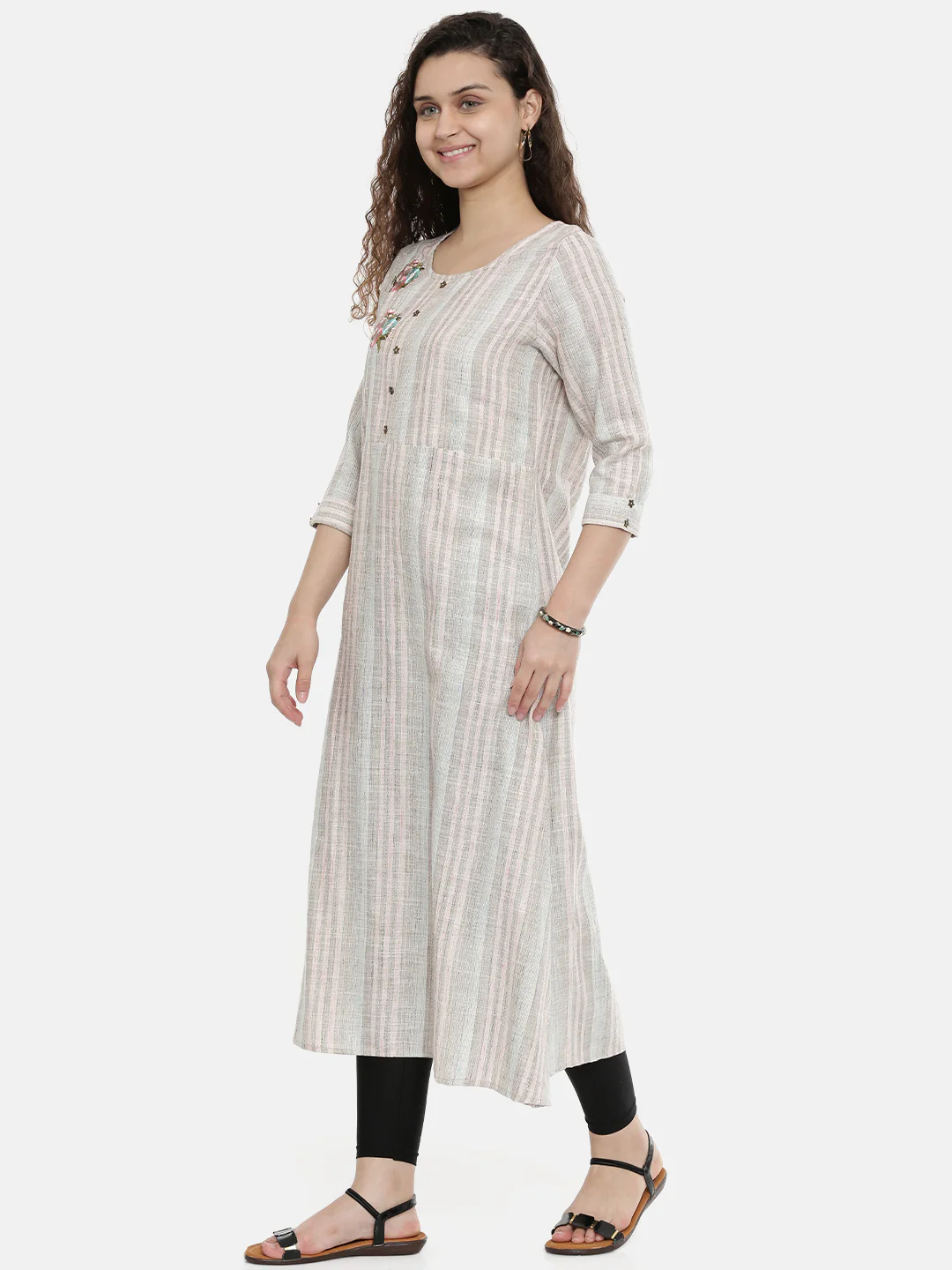 Neerus Grey A Line Kurta - Image 5