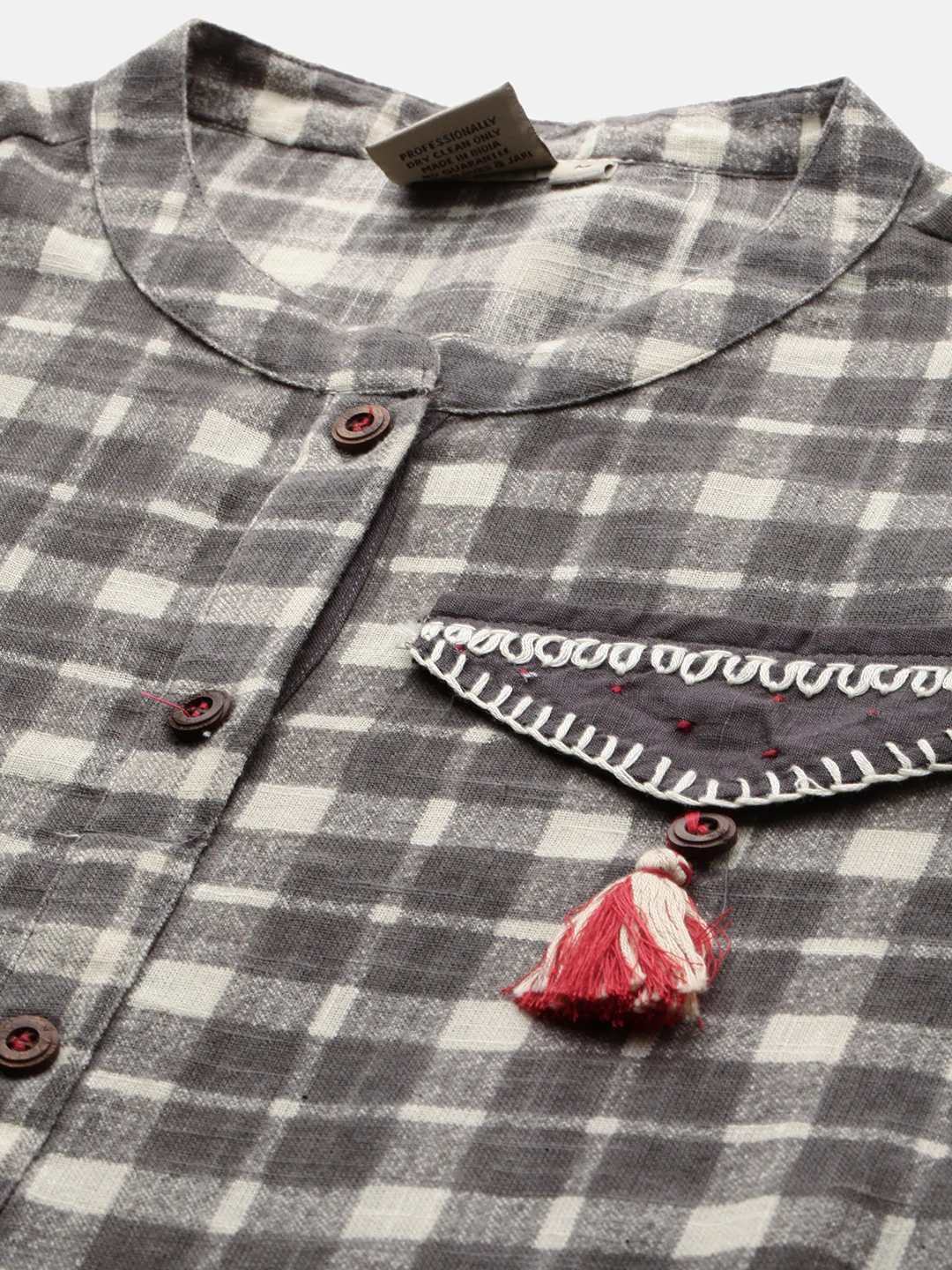 Neerus Grey Check Straight Kurta - Image 2