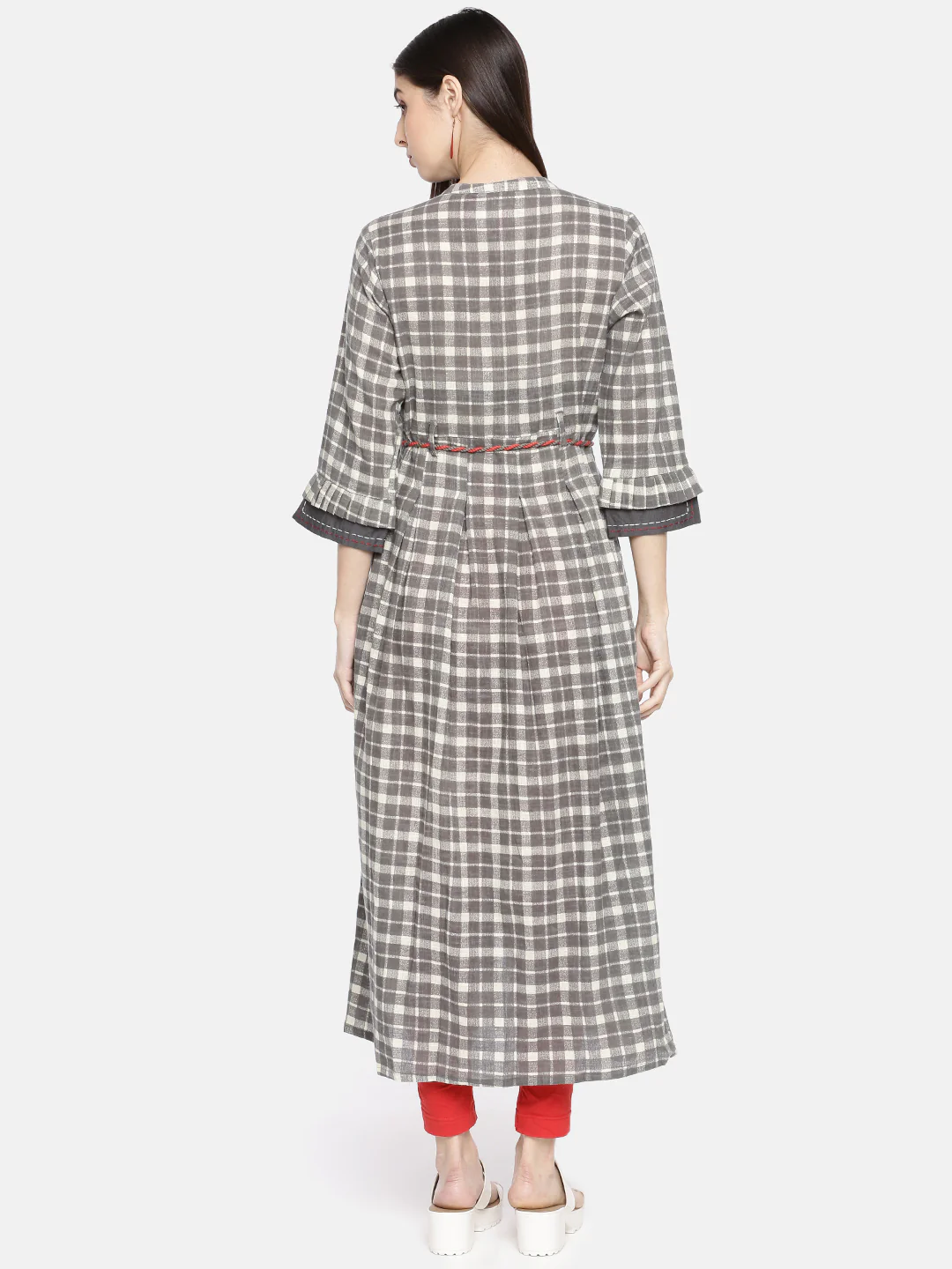 Neerus Grey Check Straight Kurta - Image 4