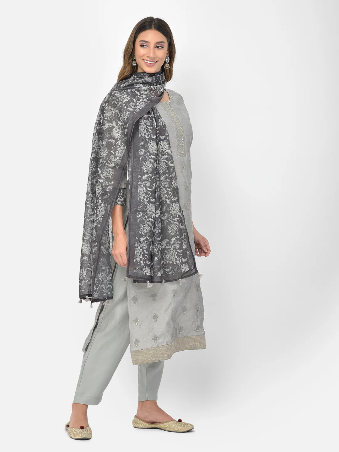 Neerus Grey Color Chanderi Fabric Salwar Kameez - Image 11