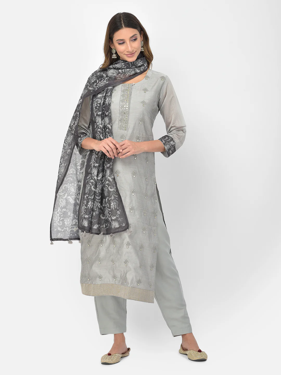 Neerus Grey Color Chanderi Fabric Salwar Kameez - Image 16