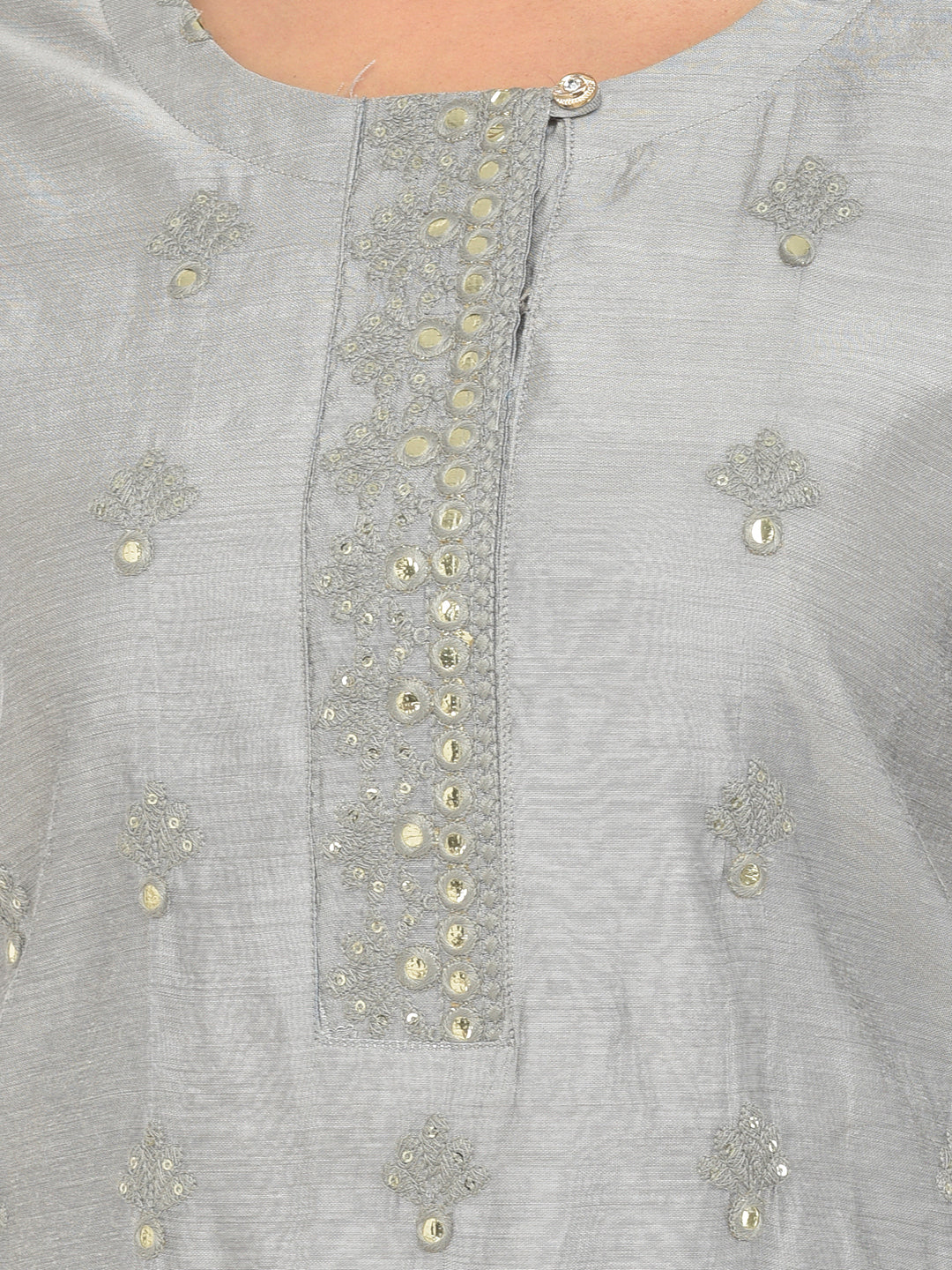 Neerus Grey Color Chanderi Fabric Salwar Kameez - Image 3