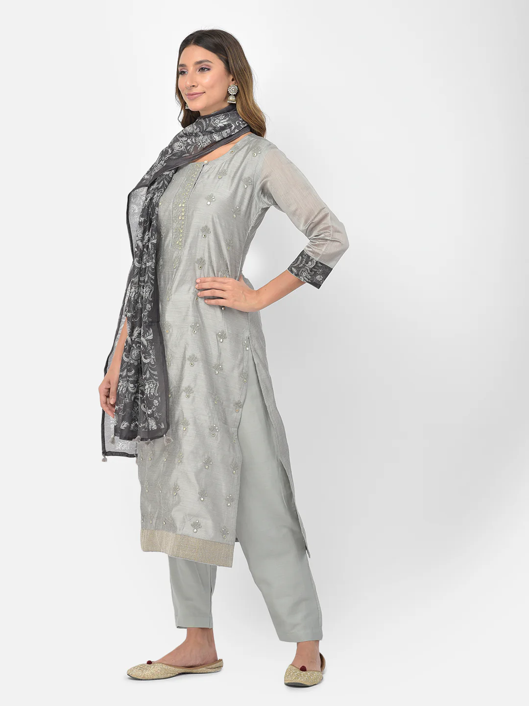 Neerus Grey Color Chanderi Fabric Salwar Kameez - Image 6