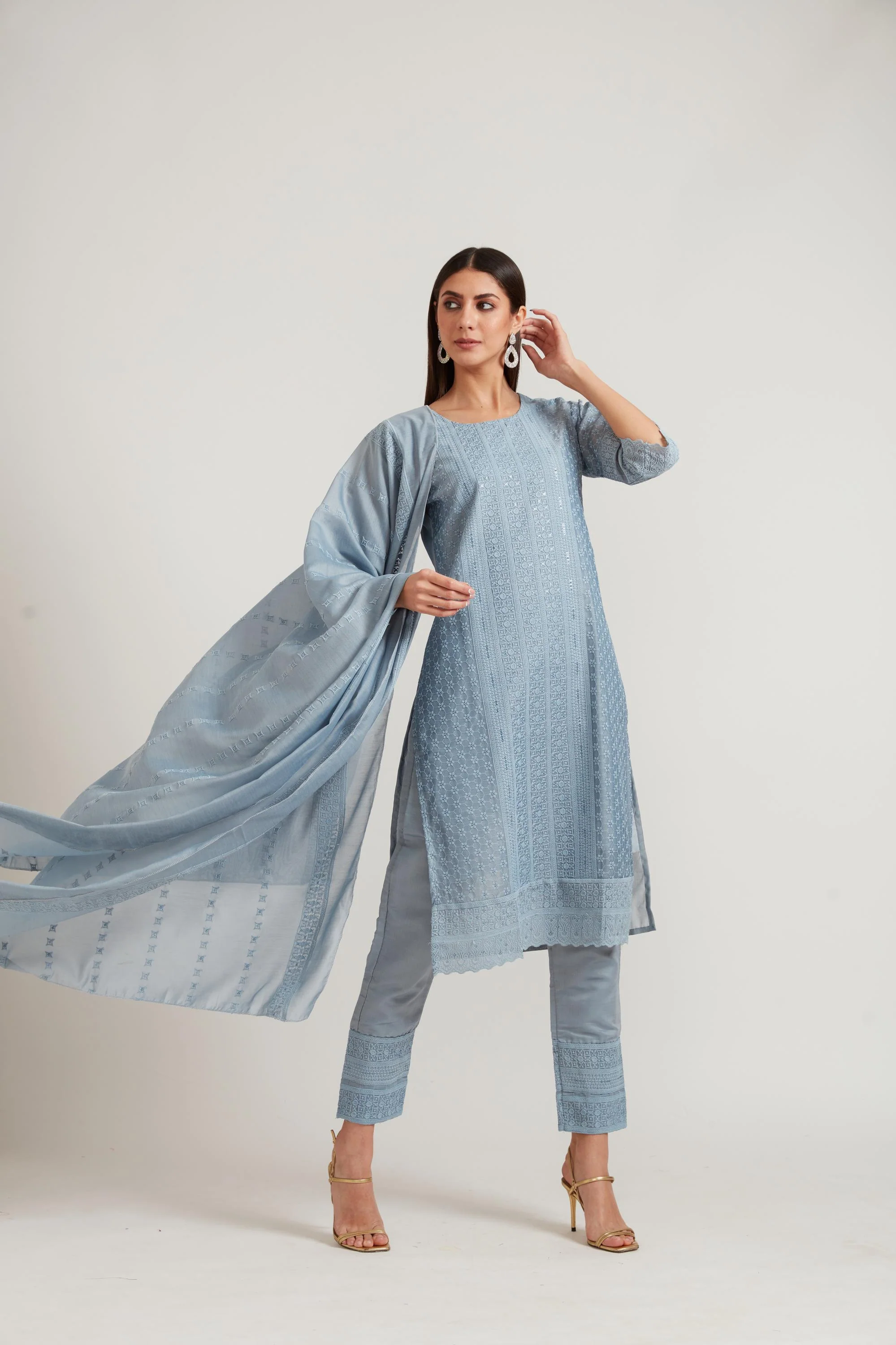 Neerus Grey Color Chanderi Fabric Suit Set - Image 3