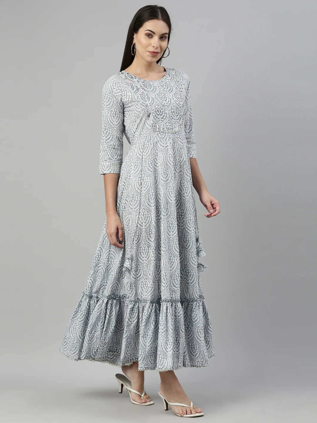 Neerus Grey Color Cotton Fabric Kurta - Image 4