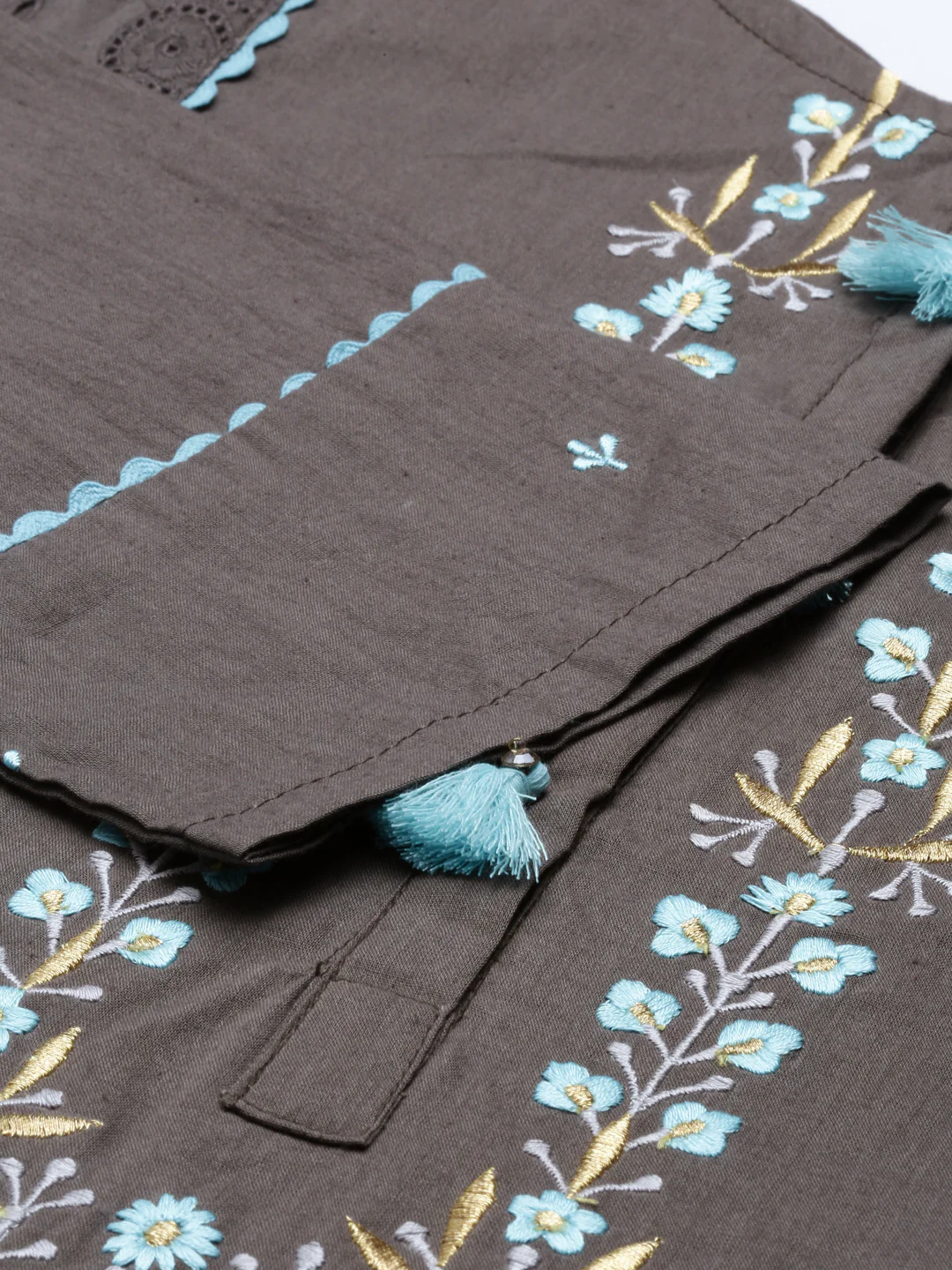 Neerus Grey Color Cotton Fabric Kurta Set - Image 3